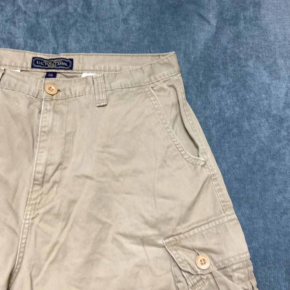 U.S. Polo Assn Cargo Shorts Mens 36 Khaki Cotton Flat Front Slash Pockets Hiking